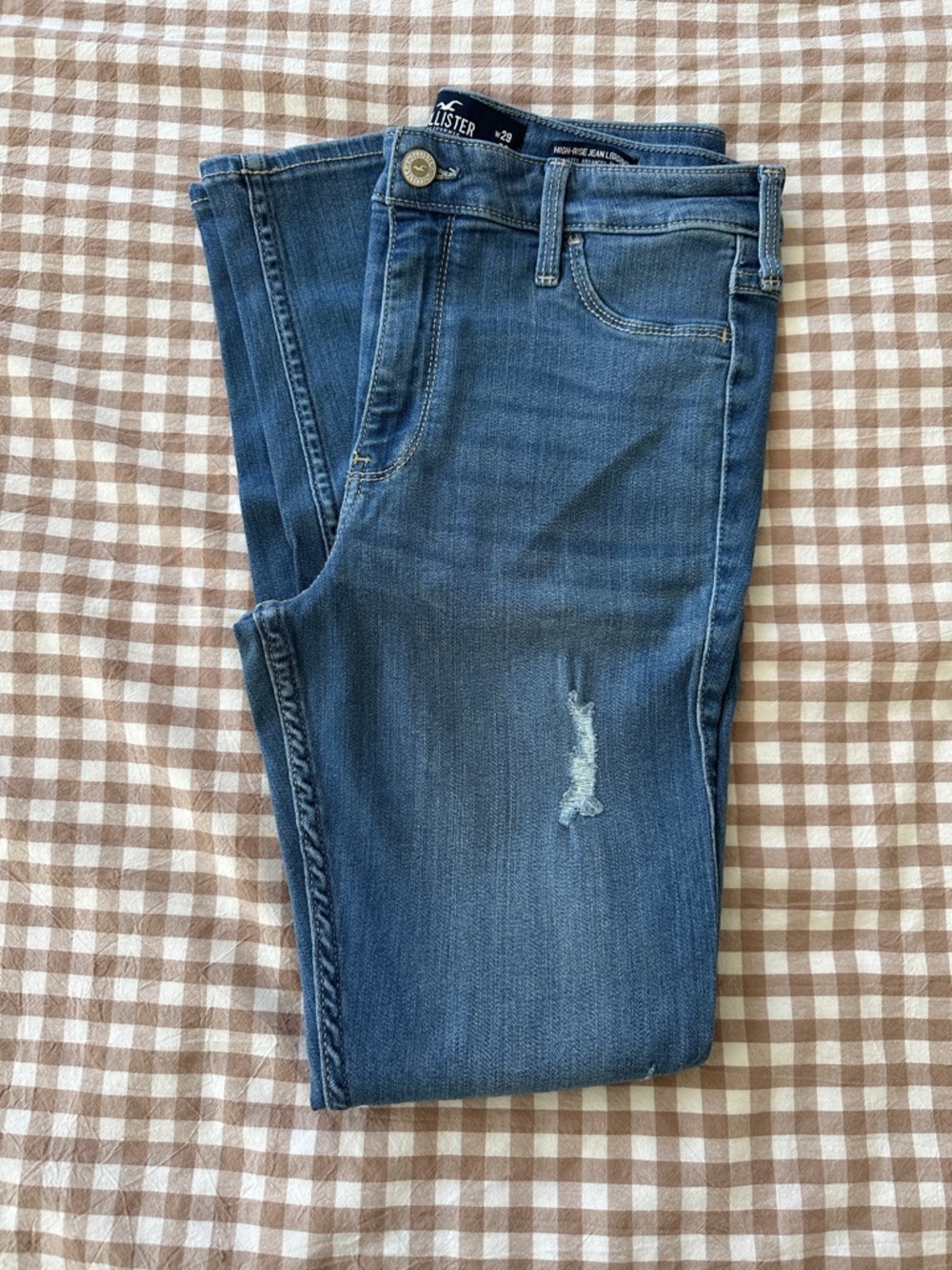Hollister High-Rise Distressed Blue Wash Jean Leggings